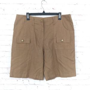 Fine Jeans Short Womens 18 Brown Linen Blend Flat Front Bermuda Safari Outdoor